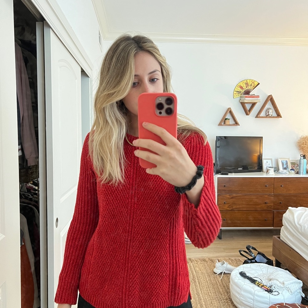 Madewell Red Hexcomb Texture Pullover Crew Neck K… - image 2